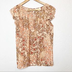 Modcloth floral ruffle blouse short sleeve size L